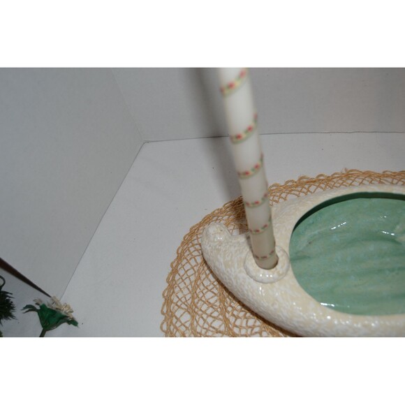 Vintage Candle with Plant Holder Mid Century White on Bisque - Picture 4 of 7